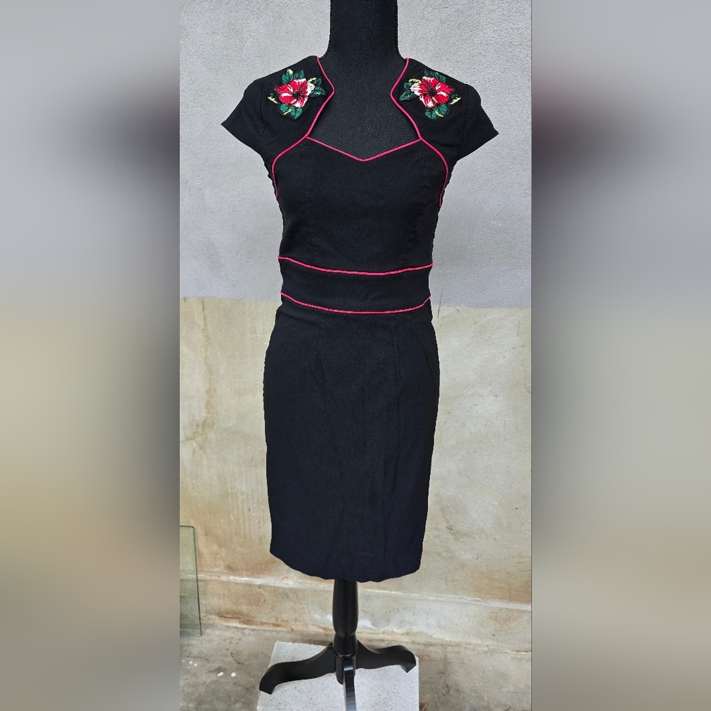 Hell Bunny Black and Pink Knee-Length Pencil Dress